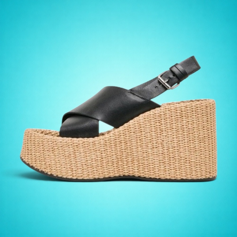 New Dolce Vita Women's Skylar Black Leather Wedge, Size 6